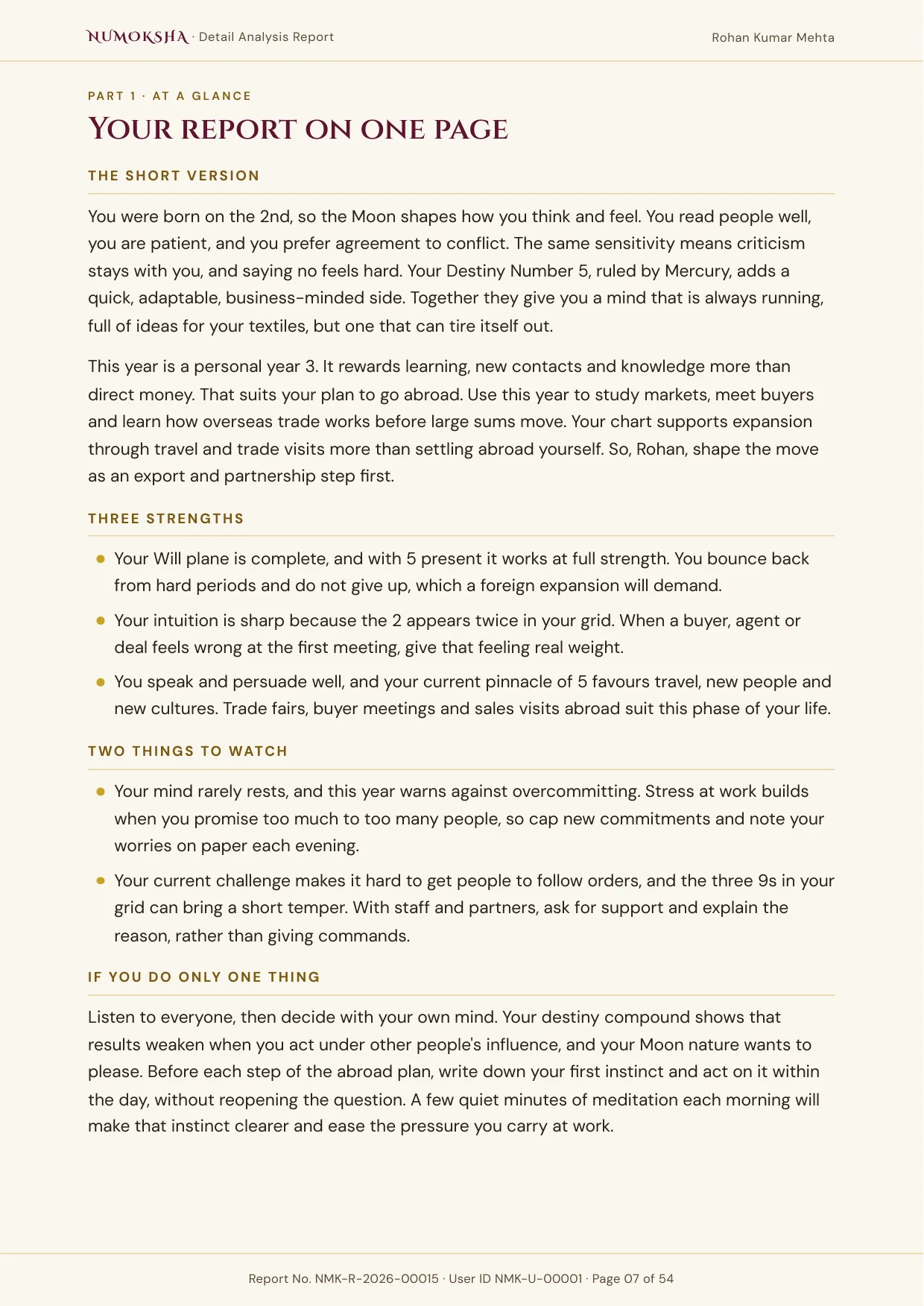 Sample report page: Your Report on One Page